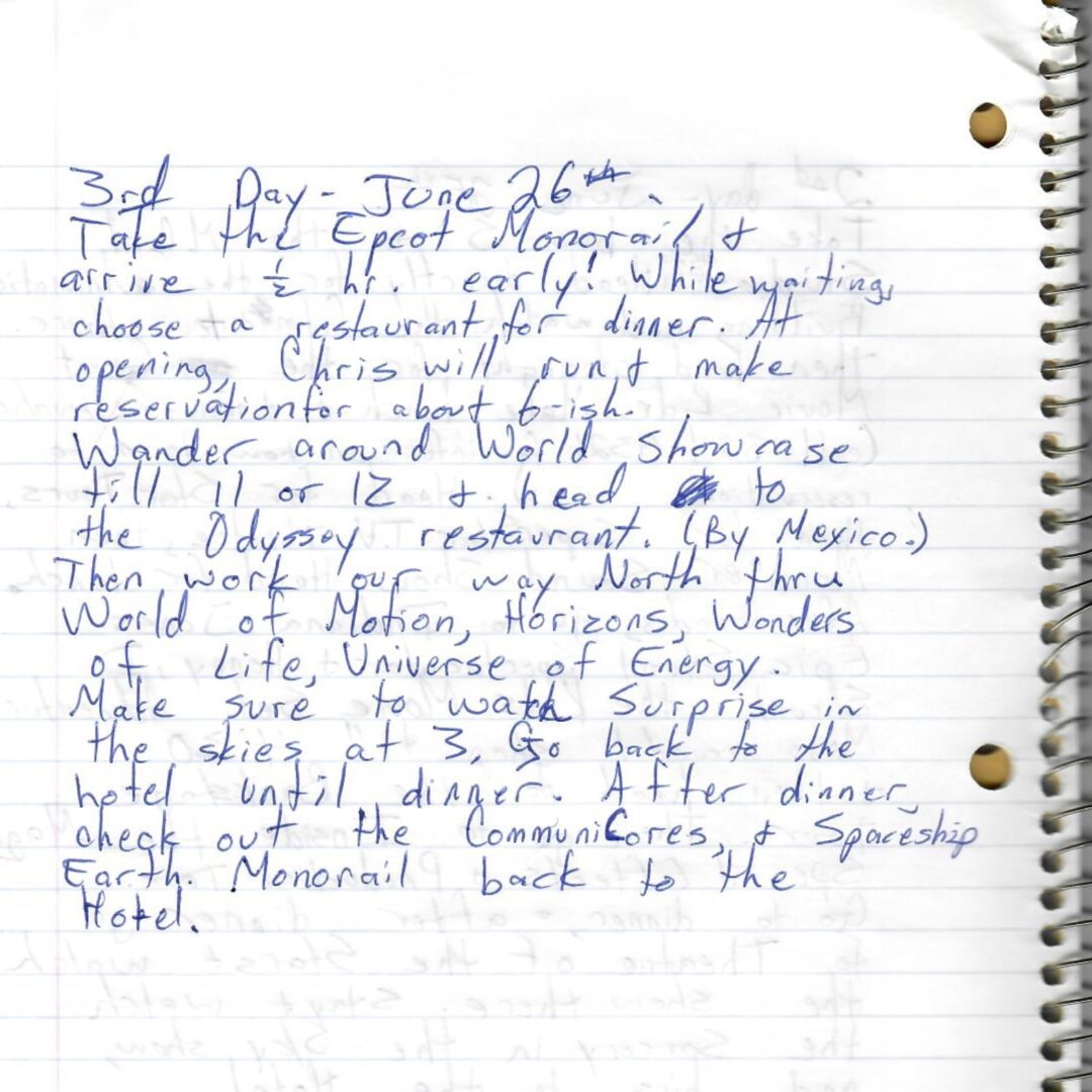 My day-by-day journal of what to do in Disney in 1992!